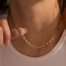 18k gold-plated resin beaded necklace with turquoise flower charms and extension chain