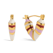 18K gold-plated resin heart earrings with enamel stripes