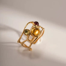 18K Gold-Plated Ring with Yellow and Red Gemstones Fashion Jewelry