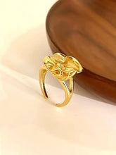 18k gold-plated sculptural steel flower ring with adjustable band