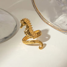 18K Gold Plated Seahorse Ring Stainless Steel Fashion Jewelry
