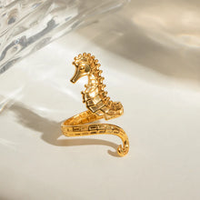 18K Gold Plated Seahorse Ring Stainless Steel Fashion Jewelry