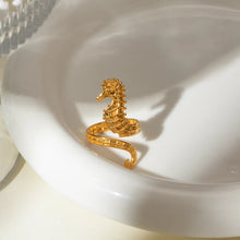 18K Gold Plated Seahorse Ring Stainless Steel Fashion Jewelry