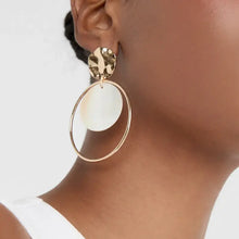 18K gold-plated shell disc hoop drop earrings with hammered design