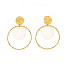 18K gold-plated shell disc hoop drop earrings with white spheres