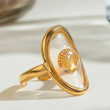 18K Gold-Plated Shell Pattern Mother of Pearl Ring Fashion Jewelry