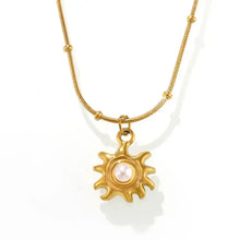 18k gold-plated shell pearl necklace with sunburst pendant