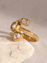 18k gold-plated stainless steel adjustable ring with heart CZ stones