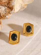 18K gold-plated stainless steel earrings with black oval agate stones