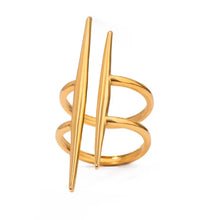 18k gold-plated stainless steel asymmetrical double bar ring with spikes