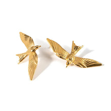 Pair of 18k gold-plated stainless steel bird stud earrings with pearl detail