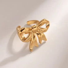 18K Gold-Plated Stainless Steel Bow Ring Fashion Jewelry