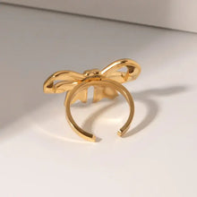 18K gold-plated stainless steel bow ring, gold-colored adjustable design