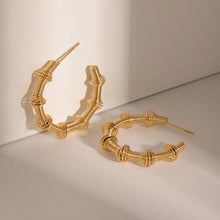 Pair of 18K gold-plated stainless steel bamboo-shaped C-hoop earrings