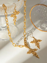 18K gold-plated stainless steel cross necklace with matching earrings