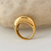 18K gold plated stainless steel dome ring with polished signet design