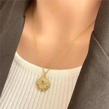 18k gold-plated stainless steel evil eye pendant necklace with ornate coin design