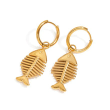 18k gold-plated stainless steel fish bone drop earrings