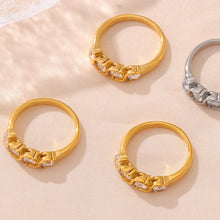 18K Gold Plated Stainless Steel Gemstone Ring with Zircon Stones