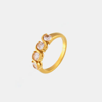 18K Gold Plated Stainless Steel Gemstone Ring with Zircon Stones Gold