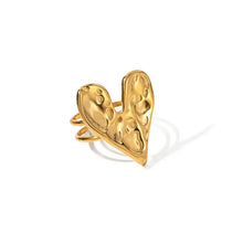 18k gold-plated stainless steel hammered heart ring with open textured design
