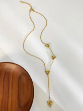 18K gold-plated heart drop Y-necklace with small heart charms