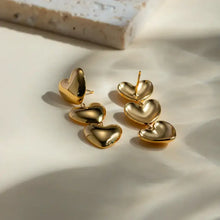18k gold-plated stainless steel heart earrings, two golden dangle drops