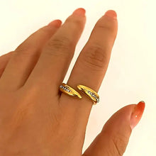 18k gold-plated stainless steel inlaid rhinestone twisted ring