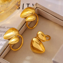 18k gold-plated stainless steel irregular bypass ring with gold heart earrings