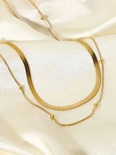 18K gold-plated stainless steel layered snake chain necklace with beads