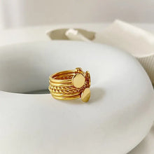 18k gold-plated stainless steel wide ring with gold braided heart pendant