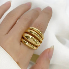 18K gold-plated multi-layer statement ring with wavy ridged design