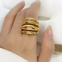 18K gold-plated multi-layer statement ring on finger
