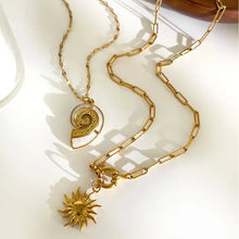 18k gold-plated stainless steel wave pendant necklace with sun and shell