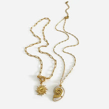 18k gold-plated stainless steel wave pendant necklace with sun charm