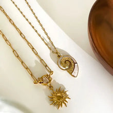 18k gold-plated stainless steel wave pendant necklace with sun and shell charm