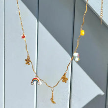 18k Gold-Plated Stainless Steel Pendant Necklace with Rainbow Charms