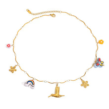 18k gold-plated stainless steel pendant necklace with colorful enamel charms