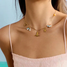 18K gold-plated stainless steel pendant necklace with rainbow hummingbird charm