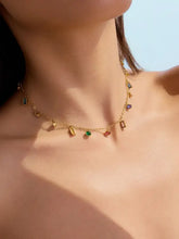 18K gold-plated inlaid rhinestone necklace with colorful gem charms