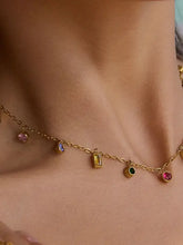 18K gold-plated inlaid rhinestone necklace with colorful gemstone charms