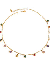 18k gold-plated stainless steel inlaid rhinestone necklace with gemstone charms