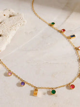 18k gold-plated stainless steel rhinestone necklace with gemstone charms