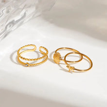 18k gold-plated stainless steel shell design ring set