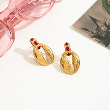 18k gold-plated stainless steel shell shape earrings with red gemstones