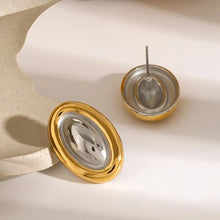 18K gold-plated stainless steel oval stud earrings in gold and silver
