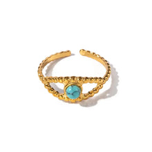 18k gold-plated stainless steel turquoise eye design ring with gold beads