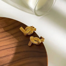Pair of 18k gold-plated stainless steel twisted knot stud earrings