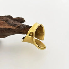 18k gold-plated stainless steel twisted open ring with polished signet and textured band