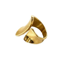 18K gold-plated twisted open ring with polished wave design